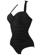 Women's Swimwear One Piece Plus Size Swimsuit Tummy Control Open Back for Big Busts Solid Color Black Wine Red Navy Blue Royal Blue V Wire Bathing Suits New Vacation Fashion